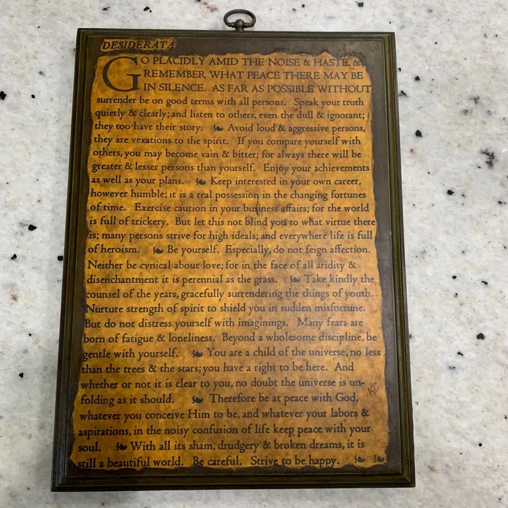 Vintage 1972 Desiderata Poem Wood Wall Plaque Max Ehrmann 15x11 Decoupage Art